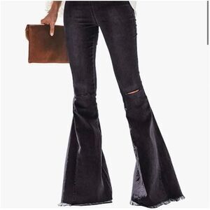 Newbury Kustom Pull On Elastic Waist Flare Distress Jeans  Size Small